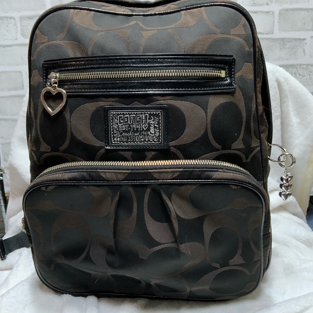 Coach Poppy Signature Black and Brown Backpack